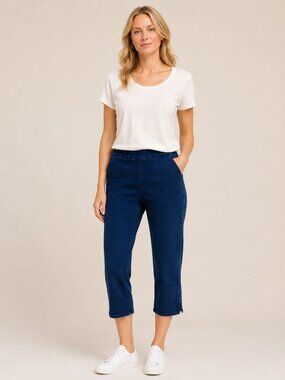 NWT White House Black Market Pullon Denim Capri Sarai Dark Wash 10